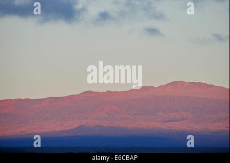 Vulkan Mauna Kea bei Sonnenaufgang von Hilo, Big Island, Hawaii Inseln, USA bei Sonnenaufgang Stockfoto