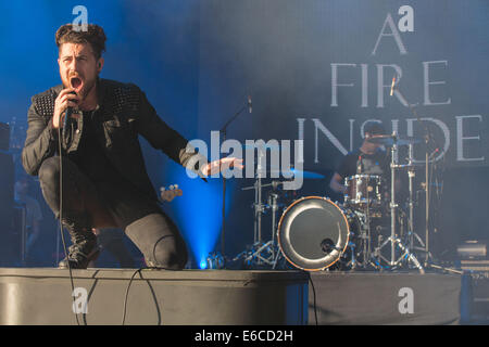 18. August 2014 - Holmdel, New Jersey, USA - Sänger DAVEY HAVOK der Band AFI führt live im PNC Bank Arts Center in Holmdel, New Jersey (Credit-Bild: © Daniel DeSlover/ZUMA Draht) Stockfoto