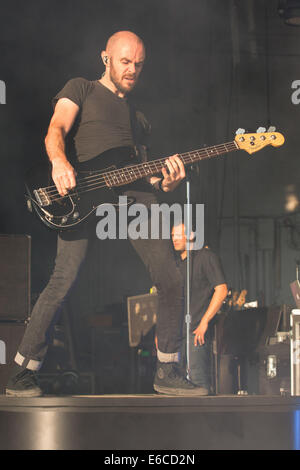 18. August 2014 - Holmdel, New Jersey, USA - Bassist HUNTER BURGAN der Band AFI führt live im PNC Bank Arts Center in Holmdel, New Jersey (Credit-Bild: © Daniel DeSlover/ZUMA Draht) Stockfoto