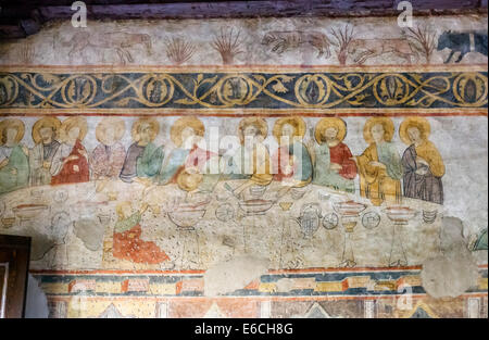 Fresken in der Aula della Curia (des Bischofs Hall), Piazza Vecchia, Bergamo Alta, Lombardei, Italien Stockfoto