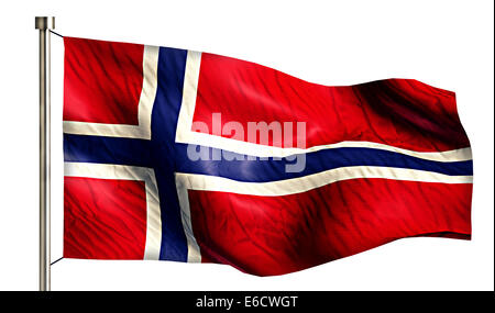 Nationalflagge Norwegen 3D weißen Hintergrund isoliert Stockfoto