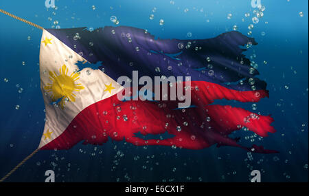 Philippinen unter Wasser Meer Flagge nationale zerrissenen Blase 3D Stockfoto