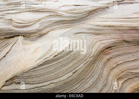 Muster in den verwitterten Schiefer Felsen am Strand von Bamburgh, Northumberland, UK. Stockfoto