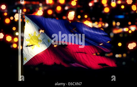 Philippinen Nationalflagge verbrannt War Freiheit Nacht 3D gerissen Stockfoto