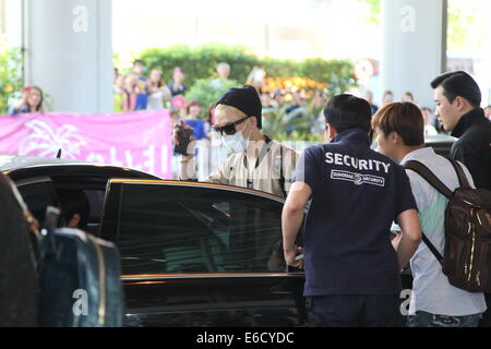 Hong Kong, China. 15. August 2014. Jun-Su Kim, Kim Jae-Joong und Park Yoo-Chun südkoreanische Boyband JYJ teilnehmen eine Pressekonferenz vor Konzert im AsiaWorld-Expo in Hongkong, China am Freitag, 15. August 2014. © TopPhoto/Alamy Live-Nachrichten Stockfoto
