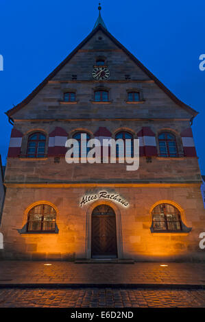 Altes Rathaus in der Abenddämmerung, ein der Pegnitz Lauf, Mittelfranken, Franken, Bayern, Deutschland Stockfoto