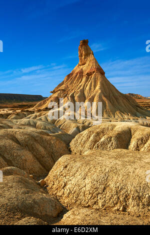 Castildeterra Felsformation in der bardena Blanca der Naturpark Bardenas Reales, Navarra, Spanien Stockfoto