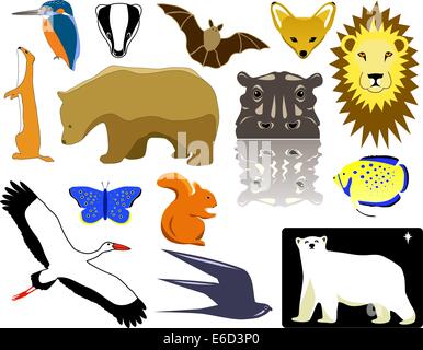 Auswahl von Vektor Tier Designs und Piktogramme Stock Vektor