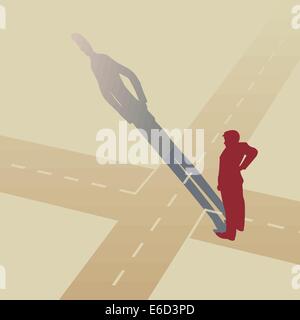 Vektor-Illustration ein Mann steht am Scheideweg Stock Vektor