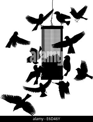 Editierbare Vector Silhouetten der Vögel auf ein hängender Einzug mit alle Vögel als separate Objekte Stock Vektor