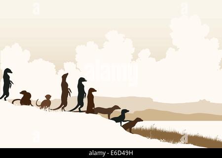 Editierbare Vektor-Illustration der afrikanischen Erdmännchen bei einem lookout Stock Vektor