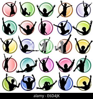 Bearbeitbares Vektor Schaltflächen mit Menschen-Silhouetten Stock Vektor