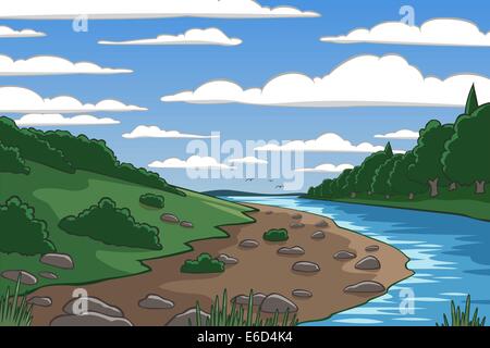 Bearbeitbares Vektor-Illustration einer Flusslandschaft Tal Stock Vektor