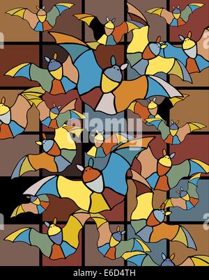 Bunte Vektor-Illustration von Buntglas-Fledermäuse fliegen Stock Vektor