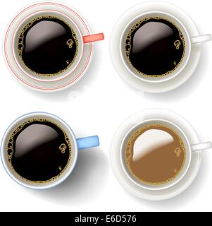 Editierbare Vektor-Illustrationen von Kaffeetassen und Becher mit Farbverlauf Maschen hergestellt Stock Vektor