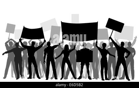 Editierbare Vector Silhouetten von Demonstranten und Banner mit allen Elementen als separate Objekte. Hi-res Jpeg-Datei enthalten. Stock Vektor