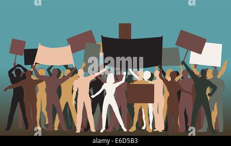 Editierbare Vector Silhouetten von Demonstranten und Banner Stock Vektor