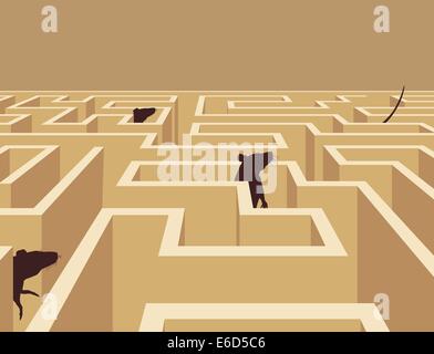 Bearbeitbares Vektor-Illustration von Ratten in einem Labyrinth Stock Vektor