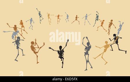 Illustrierten Skelett Silhouetten tanzen in einem ring Stock Vektor