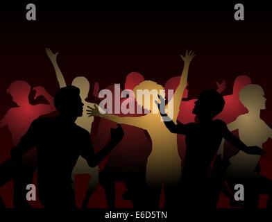 Editierbare Vector Silhouetten von Menschen tanzen in einer disco Stock Vektor