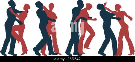 Satz von bearbeitbaren Vector Silhouetten von selbst bewegt Verteidigung für Frauen Stock Vektor