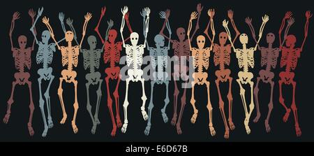 Bunte Gruppe von bearbeitbaren Vektor Skelette zusammen springen Stock Vektor