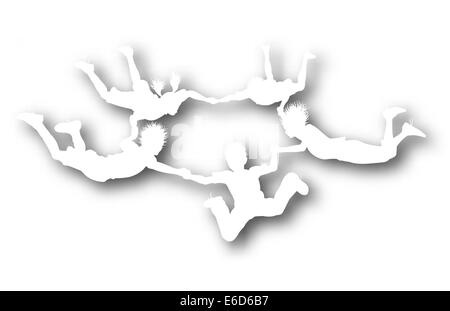 Bearbeitbares Vektor Ausschnitt Silhouetten von Kindern fallen, als ob mit Hintergrund Schatten unter Verwendung einer Verlaufsgitter Fallschirmspringen Stock Vektor