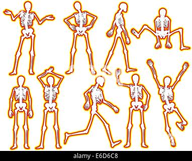 Satz von bearbeitbaren Vektor Skelett Umrisse mit einem glühenden Rand Stock Vektor
