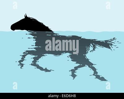 Bearbeitbares Vektor-Illustration eines Pferdes Schwimmen mit unrippled Pferd Silhouette enthalten Stock Vektor
