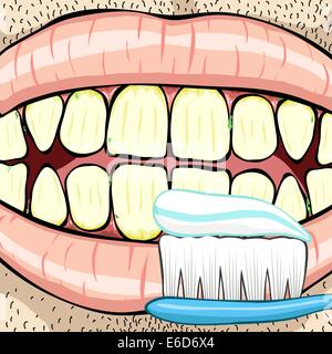 Bearbeitbares Vektor-Illustration ein Mund und eine Zahnbürste auf zwei getrennten Ebenen Stock Vektor