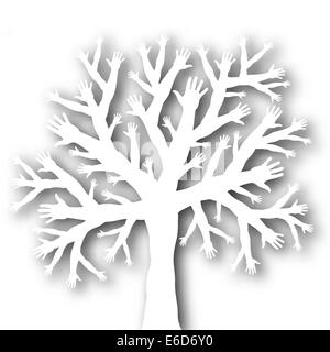 Bearbeitbares Vektor Ausschnitt von einem Baum mit Ästen und Wurzeln, die Hände mit Hintergrund Schatten mit einem Verlaufsgitter Stock Vektor