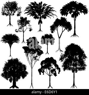 Satz von bearbeitbaren Vector generischen Baum Silhouetten Stock Vektor