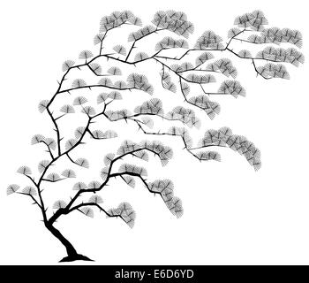 Editierbare Vektor-Illustration eines vom Wind verwehten Baumes mit Blätter als separate Objekte Stock Vektor