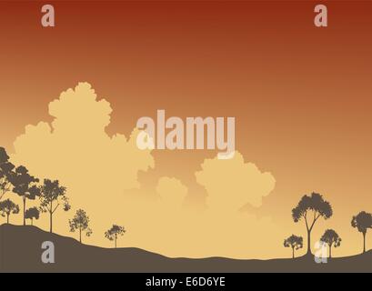 Editierbare Vektor-Illustration der Baum Silhouetten und Himmel Stock Vektor