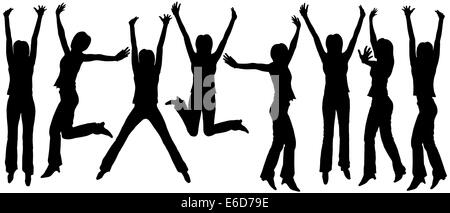 Satz von bearbeitbaren Vector Silhouetten der springende Frau Stock Vektor