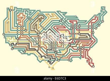 Bearbeitbares Vektor illustrierte Karte der USA in unterirdischen Kartenstil Stock Vektor