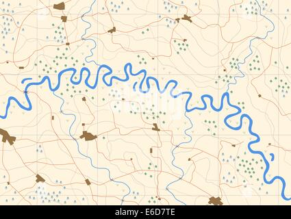 Bearbeitbare Vektorkarte von eine gewundene Flusstal generische Stock Vektor