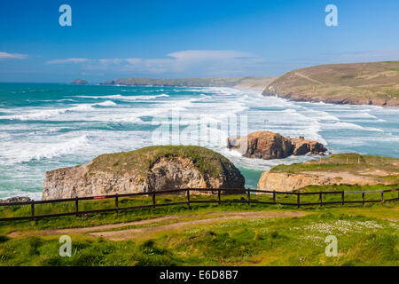 Mit Blick auf Perranporth Strand England UK Europa Stockfoto