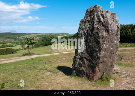 Der lange Stein Mottistone gemeinsam, die Überreste eines neolithischen Dolmen, ist der einzige bekannte Megalith-Monument auf dem IOW. Stockfoto