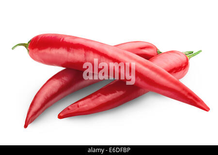 Red hot Chili peppers isoliert auf einem weißen Hintergrund. Clipping-Pfad Stockfoto