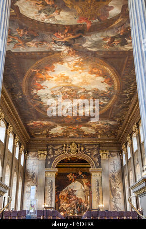 England, London, Greenwich, Old Royal Naval College, die bemalten Halle Stockfoto