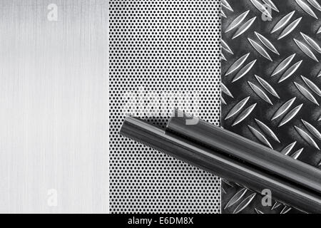 Verschiedene Blätter aus Metall und Schläuche Stockfoto