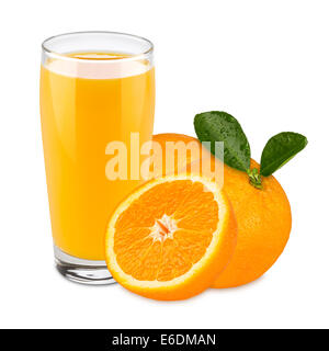 Glas Orangensaft mit Früchten Stockfoto