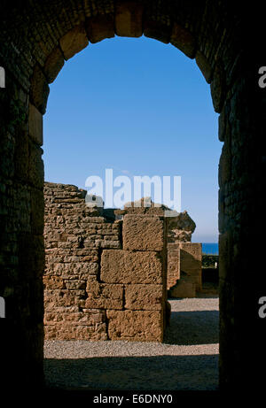 Römische Ruinen Baelo Claudia - 2. Jahrhundert BC-Theater, Tarifa, Provinz Cádiz, Region Andalusien, Spanien, Europa Stockfoto