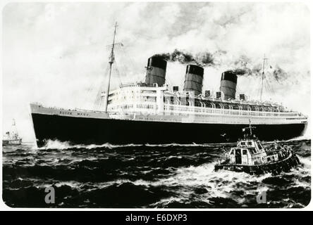 Cunard-White Star Line Ozeandampfer Queen Mary, Foto von Malerei von Maiden Voyage von Künstler Jack Gray Stockfoto