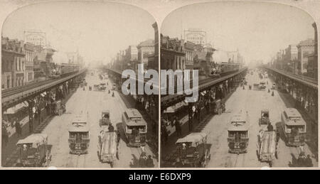 Straßenszene, Bowery, New York City, USA, "entlang der bekannten Bowery, New York USA', Stereo-Karte, 1896 Stockfoto
