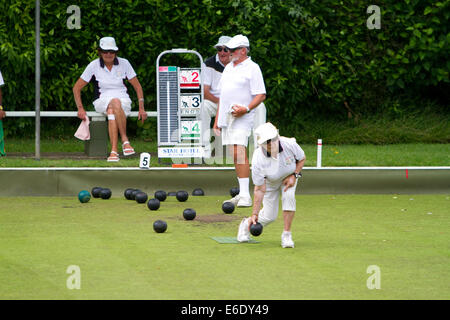 Rasen-Bowling bei Waitangi in der Bay of Islands, Nordinsel, Neuseeland. Stockfoto