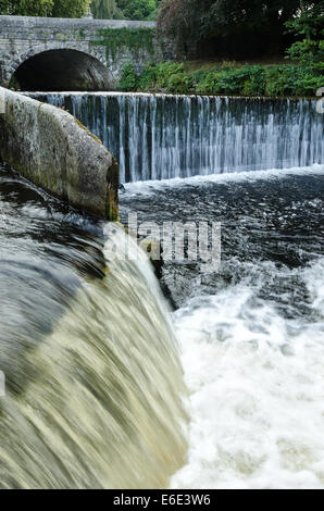 In der Nähe von Abtei Wand Tavistock Süßwasser Fluß Tavy Wehr und Wasserfälle mit Zugriff auf Lachs fischen migrieren stromaufwärts springen Stockfoto