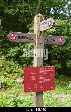 Wegweiser auf dem Monsal Trail, Derbyshire, der Peak District, England, UK Stockfoto