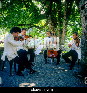 Klassische Streichquartett Musiker Morzine Savoy Französische Alpen Frankreich Europa Stockfoto